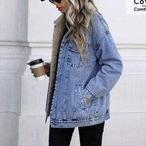 SHEIN Blue Jean Jacket with Tan Lining